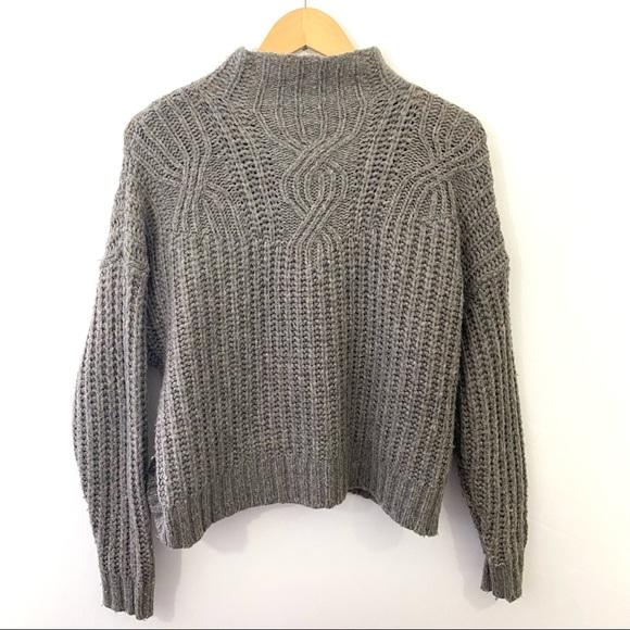 AERIE Grey marled Chunky Rib Mix Stitch Sweater Small - Picture 2 of 8